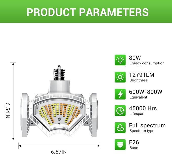RDJ Bouns Hanging Grow Light for Indoor Plants, 80W Full Spectrum Pendant Grow Lights with 4H/8H/12H Timer Switch, 16.4ft Power Cord, Plug in Plant Lights with Adjustable Pulley and Panel