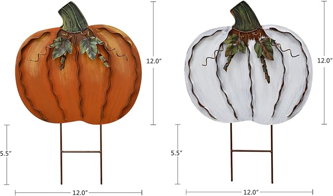 Metal Pumpkin Garden Stakes - Autumn Decorative Yard Signs - Indoor Outdoor Plant Flower Stake Fall Lawn Ornaments Pumpkin Decoration for Harvest Halloween (17.5"-A+B)