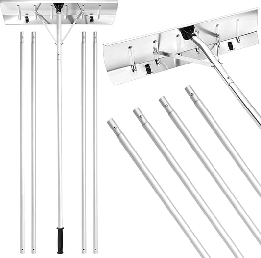 Gisafai Snow Roof Rake Snow Removal Tool with 5 Section Tubes 25 Inch Blade Adjustable 4.8-20 ft Reach Aluminum Shovel Rugged Slide for Single Cabins Car Roof (Silver)