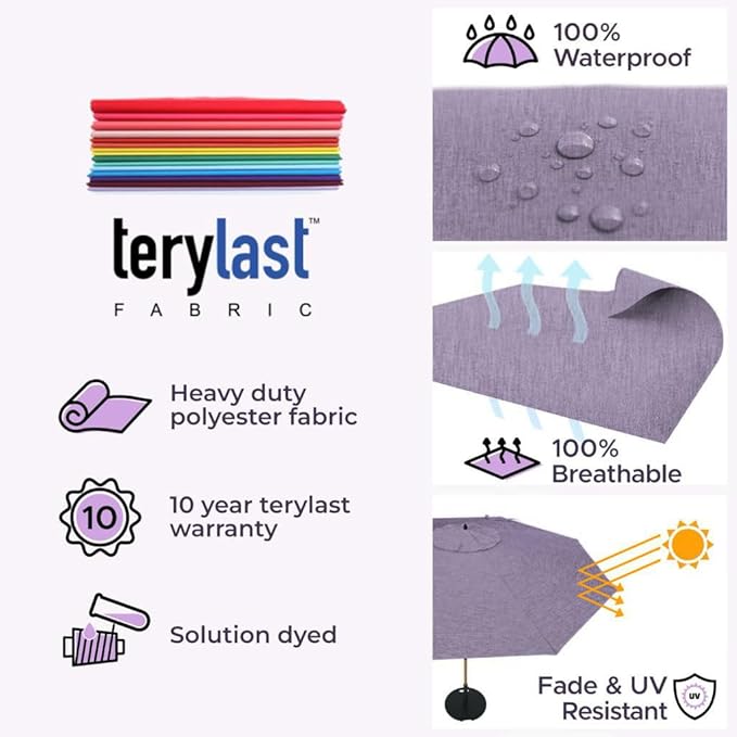 Midtown Umbrellas The Swilt 10 Feet Patio Umbrella in Terylast Purple Texture Polyester Fabric - Fiberglass Ribs, Auto-Tilt Aluminum Frame For Backyard, Deck, Garden, Pool - White Pole