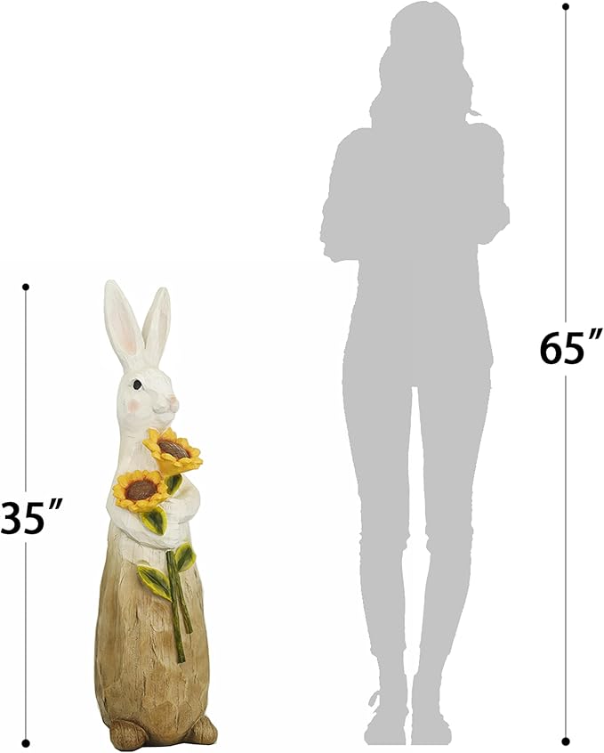 ZOEJADE 35"H Resin Large Rabbit Statue Bunny with Sunflowers Sculpture Outdoor Statues Indoor Decor Animal Ornament for Home Garden Lawn Yard Patio Balcony Gifts Birthday Easter Housewarming Christmas