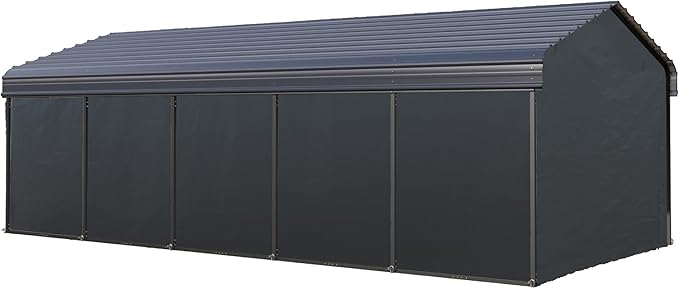 GREEN PARTY 12 x 25 ft Metal Carport Kits with Galvanized Steel Roof & Removable Sidewalls, Heavy Duty Metal Carport Canopy, Outdoor Car Tent Metal Garage Shelter for Car, SUV, Truck and Boats, Gray