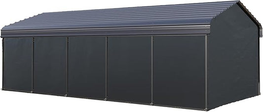 GREEN PARTY 12 x 25 ft Metal Carport Kits with Galvanized Steel Roof & Removable Sidewalls, Heavy Duty Metal Carport Canopy, Outdoor Car Tent Metal Garage Shelter for Car, SUV, Truck and Boats, Gray