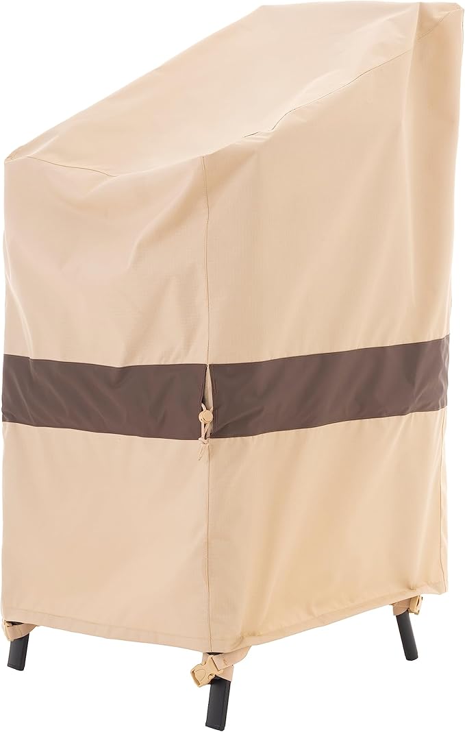 Stackable Patio Chair Cover, Heavy Duty, Wind Resistant and Waterproof Outdoor Lawn Chair Covers, 28W x 36D x 45H, (4-6 Stacked Chairs), Beige/Coffee, 1-Pack