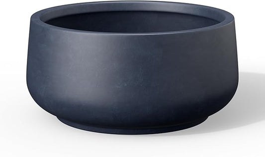 Kante 13.4" Dia Round Curvy Concrete Planter, Large Plant Pots with Drainage Hole and Rubber Plug for Indoor Outdoor Plants, Flower Pot for Home Garden Patio Porch, Charcoal