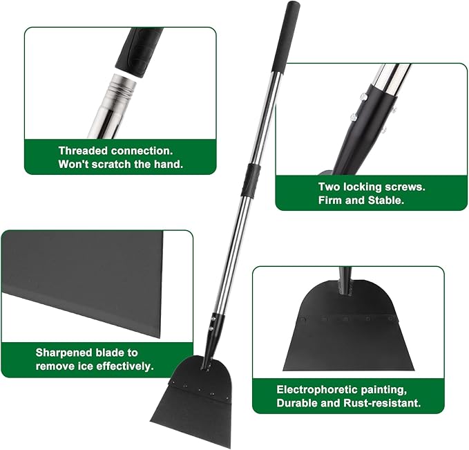 OCGIG Snow Shovel, Ice Scraper, Flat Shovel, 54 inch Ice Removal Tool for Road Outdoor Garden Cleaning Scraper, Folding Snow Ice Chopper for Walkway, Driveway Weeding Tool, Lawn Edging Weed Remove