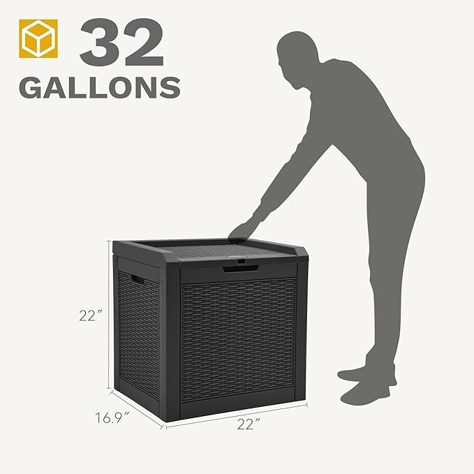 32 Gallon Resin Storage Box, Indoor Outdoor Deck Box for Package Delivery, Patio Cushions, Gardening Tools, Lockable, Waterproof