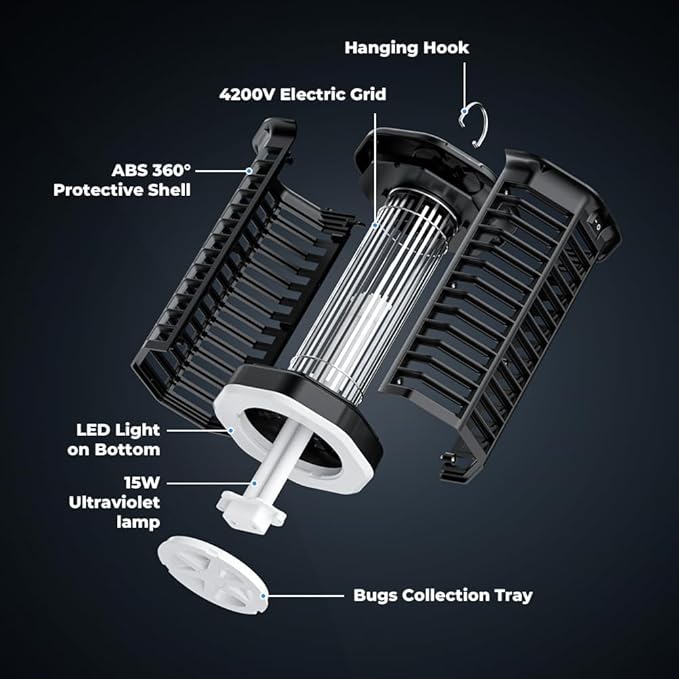 YISSVIC Bug Zapper Outdoor Indoor Waterproof Electric Mosquito Lamp Fly Zapper Killer Effective 4200V Plug in for Home Patio Office Courtyard (One-Light Control Bug Zapper)