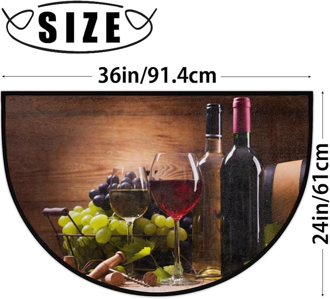 cfpolar Wine Half Round Door Mat, Farmhouse Red Wine Goblet Semicircle Doormat, Non Slip Soft Area Rug, 24 x 36 in