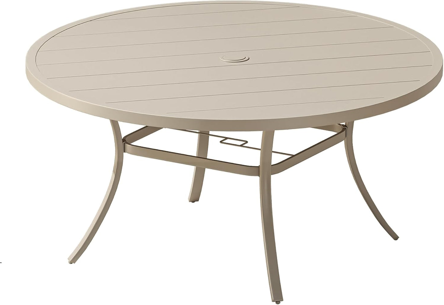 DIFY 53" Round Outdoor Patio Dining Table for 8, Metal Patio Table with 1.57" Adjustable Umbrella Hole, All-Weather Dining Furniture Table for Backyard Lawn Garden, Cream