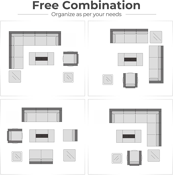 HOOOWOOO 10 Piece Patio Sectional Furniture Set with Fire Pit Table,Modern Wicker Outdoor Conversation Sofa Sets,Weather Resistant Modular L Shaped Outside Couch Swivel Chair Set(Black)
