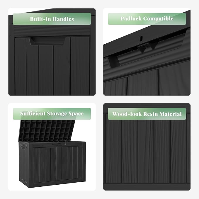 45 GallonOutdoor Storage Box,Resin Deck Boxes Waterproof, IndoorOutdoor Bin for Package Delivery, Patio Cushions, Gardening Tools, Lockable, UV Resistant