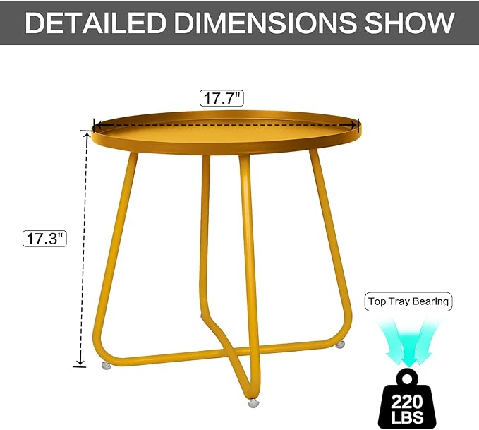 Babion Gold Outdoor Side Tables, Small Outdoor Table, Round Patio Side Table Steel, Small Accent End Table for Patio Yard Garden, Indoor & Outdoor