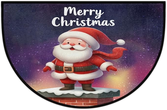 Christmas Half Round Door Mat, Merry Christmas Santa Chimney Semicircle Door Mats, Non Slip Area Rug Soft Doormat for Indoor Entrance Wear Resistant Welcome Mat for Garage Patio Home Decor 24 x 36 In