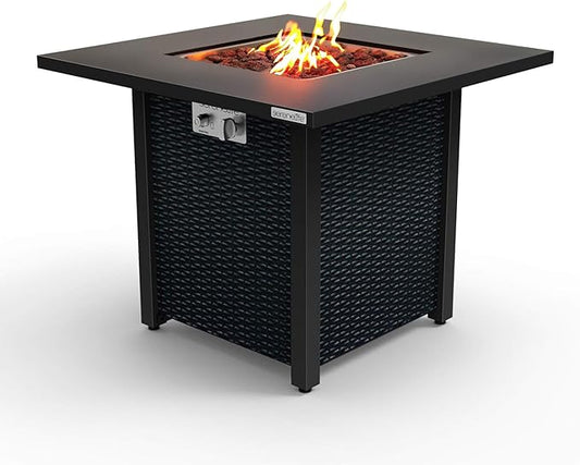 SereneLife Outdoor Propane Fire Pit Table-CSA Approved Safe 40,000 BTU Pulse Ignition Propane Gas Fire Table-28 inches-Steel Tabletop,Steel Panel