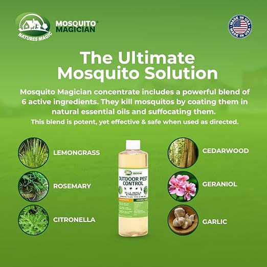 Mosquito Magician Liquid Concentrate, Kills Mosquitoes, Fleas & Fire Ants, Yard Spray Treatment, Safe for Pets, Use with Sprayers, Foggers & Misting Systems, Outdoor Mosquito Repellent - 16 Fl Oz