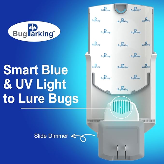 Flying Insect Trap for Indoors: Light Trap Captures Fruit Flies, Gnats, and Houseflies, Silent Bug Catcher with UV Light for Indoor-Plants, Kitchen, BUG PARKING 2 Plug-in Devices + 6 Cartridge Refills