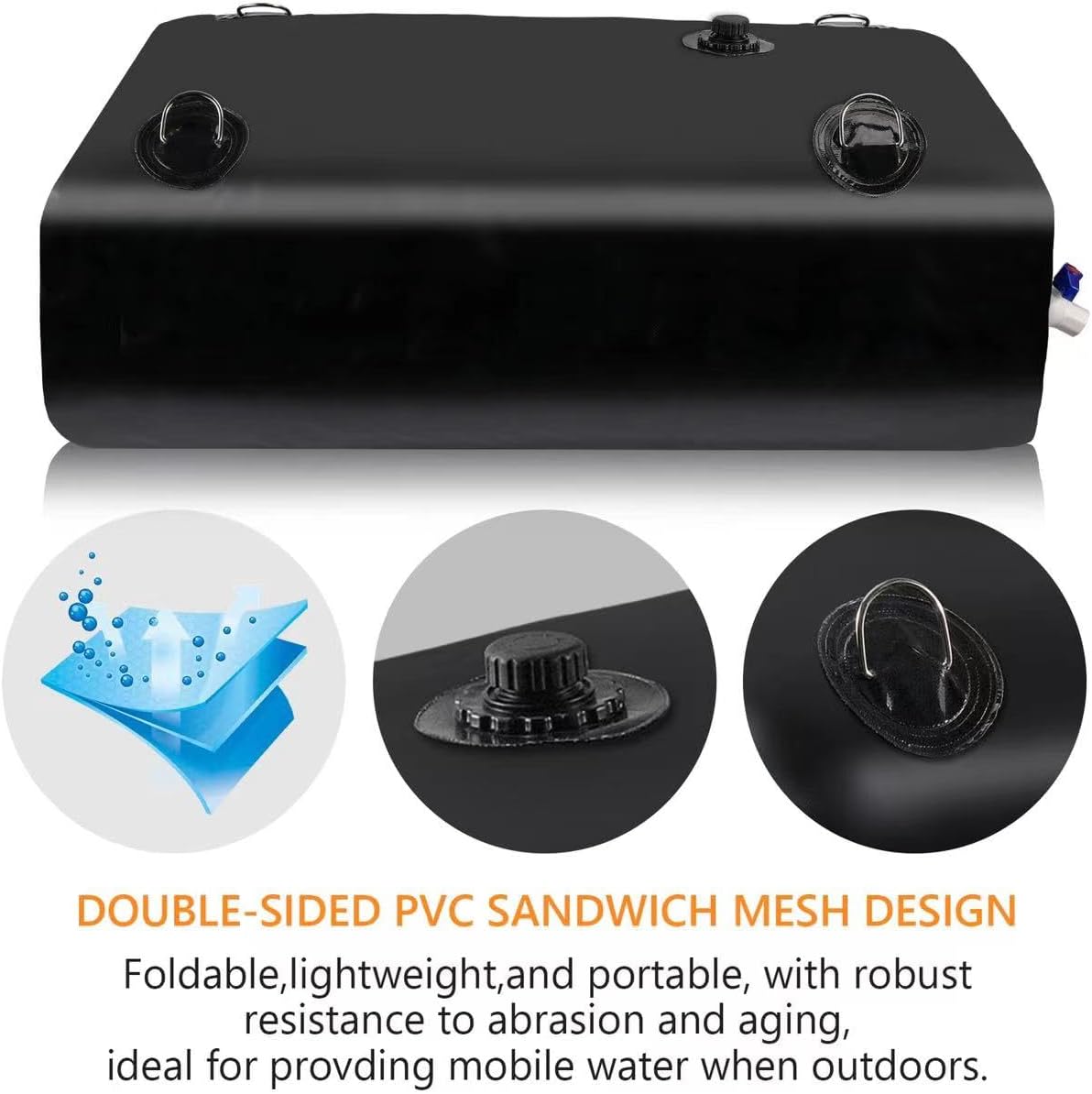 Water Tank, Water Storage Bladder, Portable Water Tank, Water Bladder Tank, Large Water Storage, Water Storage Containers for Camping, Garden, Emergency Water Storage Black