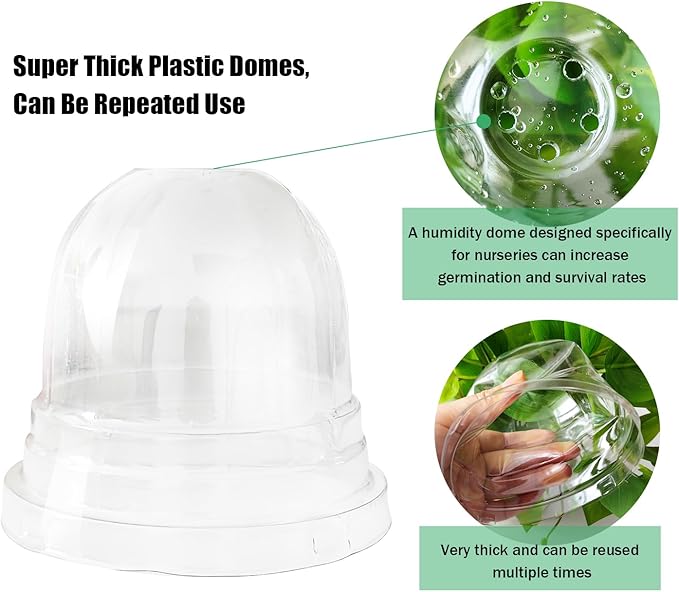 Plant Nursery Pots with Humidity Domes, 25 Sets 4 Inch Soft Nursery Pots Quality Ones (25 Red Pots + 25 Clear Lids), Seeds Starter Pots Small Planter Containers