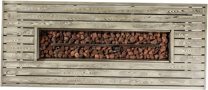 54'' Rectangle Steel Propane Fire Pit Table for Outdoor Home Garden Backyard Fireplace, Wood-Like Grain, Grey