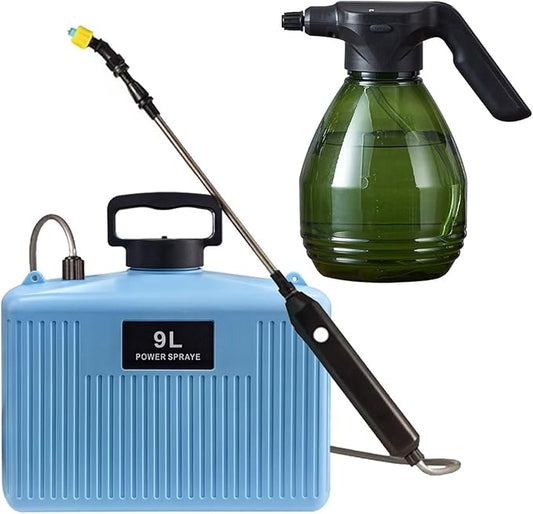 Battery Powered Sprayer 2.4 Gallon and 34 Ounce Set, Electric Garden Sprayer With 4 Nozzles, Adjustable Shoulder Strap, Retractable Wand for Weed, Yard, Lawn and Garden