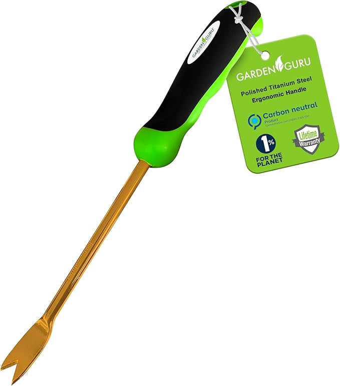 Garden Guru Titanium Dandelion Weeder Tool - Rust Resistant - Ergonomic Handle - Weed Puller for Planting, Weeding, Flower and Vegetable Care in Lawn Garden Yard