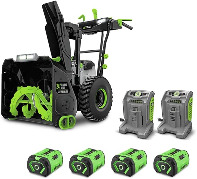 EGO Power+ SNT2406-4 24-Inch 56-Volt Lithium-Ion Cordless Self-Propelled 2-Stage Snow Blower with Peak Power - (4) 10.0Ah Batteries and (2) Turbo Chargers Included