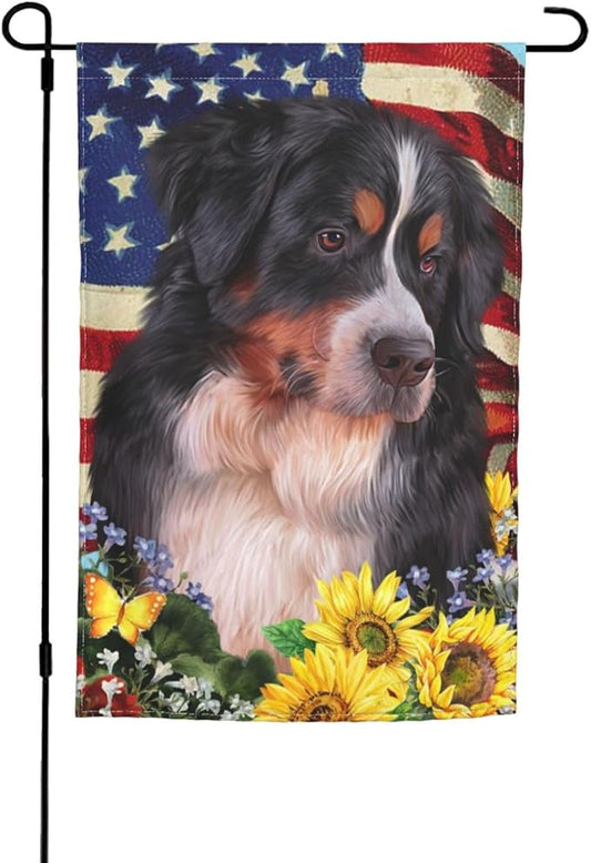 Bernese American Flag Patriotic Dog Garden Flag Welcome Party Outdoor Outside Decorations Picks Home House Garden Yard Decor 12x18 Inch