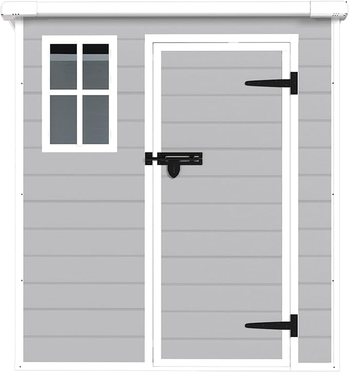 6x6 FT Storage Shed Garden House with Lockable Doors and Vents Waterproof Resin Outdoor Tool Cabinet W/Floor & Window,for Bicycles,Lawnmowers,Lawn,All Weather Use,Gray