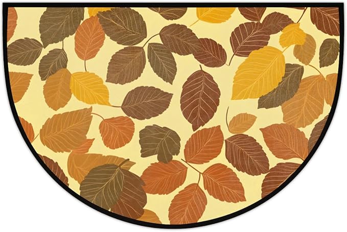 cfpolar Fall Non-Slip Soft Half Round Door Mat, Maple Leaves Autumn Semicircle Mat for Indoor Entrance Garage Bath Living Room Patio 24 x 36 in