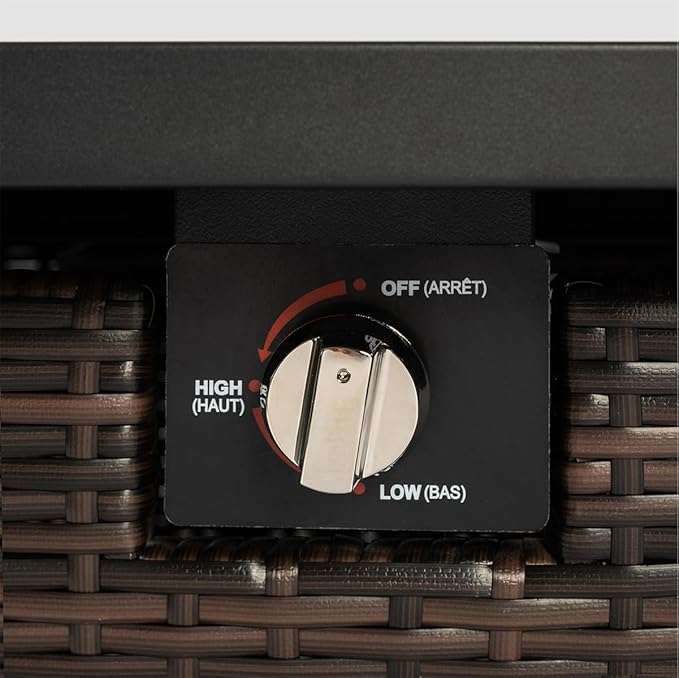 28'' Propane Fire Pit Table, 50,000 BTU Fire Table with Brown Wicker, Laval Rocks, Inclined Leg Design.