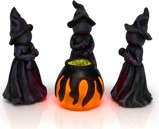 Gift Boutique Halloween Miniature Witches Cauldron Figurine Set of 4 Resin Light Up Decor for Spooky Vintage Indoor Outdoor Table Decorations Supplies