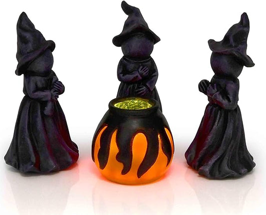 Gift Boutique Halloween Miniature Witches Cauldron Figurine Set of 4 Resin Light Up Decor for Spooky Vintage Indoor Outdoor Table Decorations Supplies