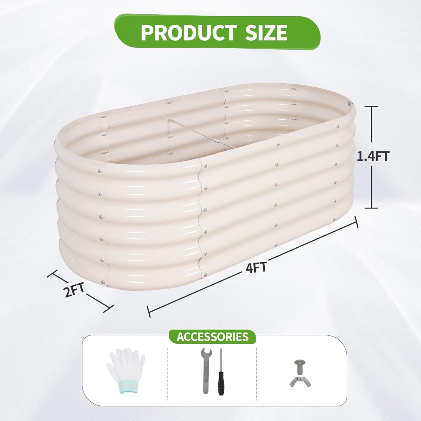 Galvanized Raised Garden Bed Outdoor- 2 Pcs Raised Beds for Gardening| Metal Planter Box, Steel Raised Garden Bed Kit with Gloves for Vegetables, Flower, Herbs (4x2x1.4FT, White)