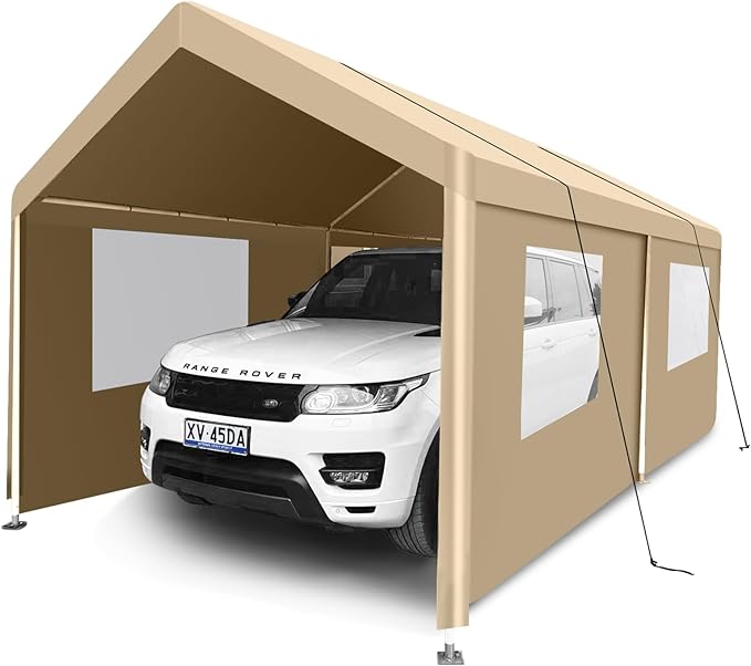 Carport 10x20 Ft Heavy Dut Car Port Canopy, Portable Garage Shelter Car Tents Carpas para Carros All Weather for Automobiles Truck Boat (Khaki)