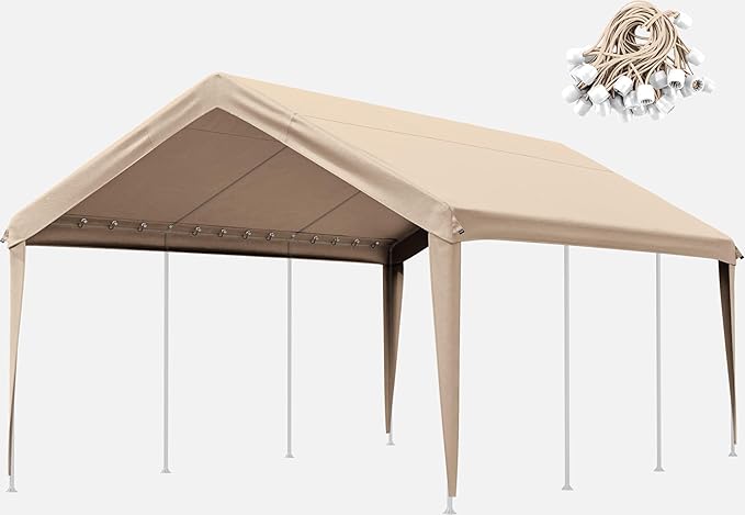 Carport Canopy Replacement Cover 12x20 Heavy Duty Outdoor Portable Car Canopy Oxford Waterproof UV & Tear Resistant Garage Canopy with Ball Bungees (Frame is Not Included)