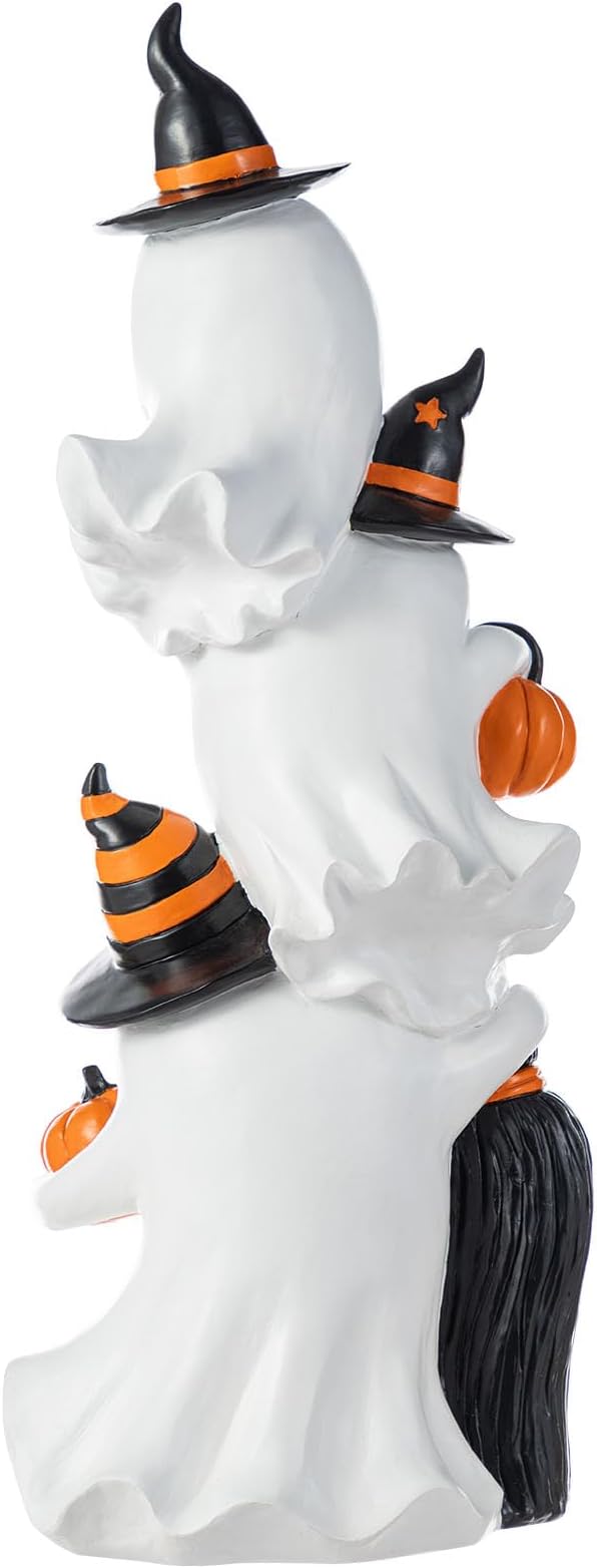 Glitzhome Halloween Front Porch Decor, 21.75" H Resin Stacked Ghost Standing Sign for Indoor Patio Party Decorations
