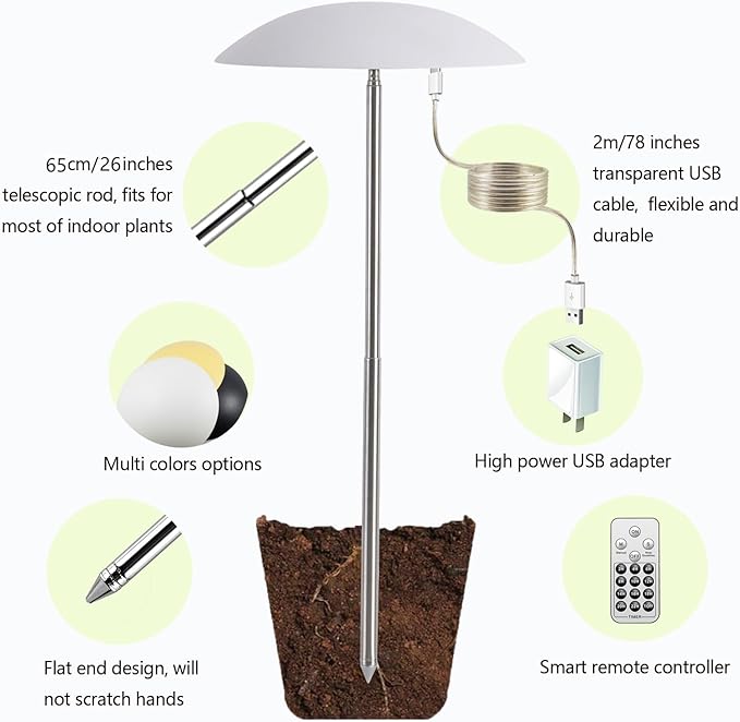LED Grow Lights for Indoor Plants 2 Pack, Smart Full Spectrum USB Small Plant Lights with Remote, Height Adjustable, Auto On/Off Timer, Ideal for Home Decoration