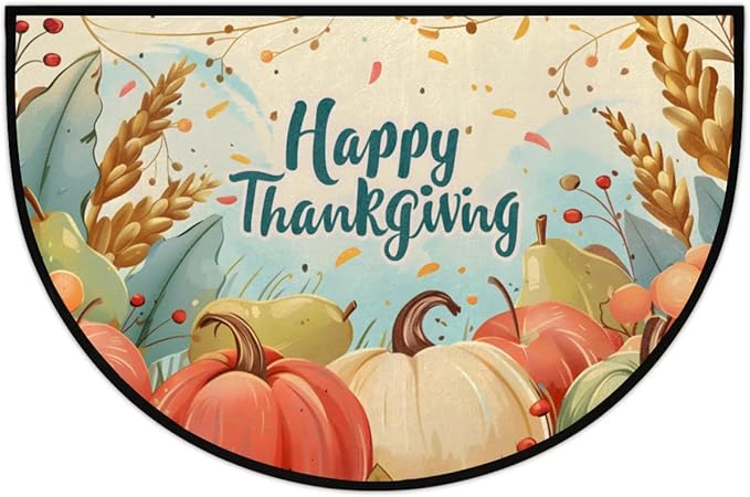 cfpolar Half Round Door Mat, Thanksgiving Day Semicircle Welcome Mat for Indoor Entrance, Garage, Patio - 24 x 36 in