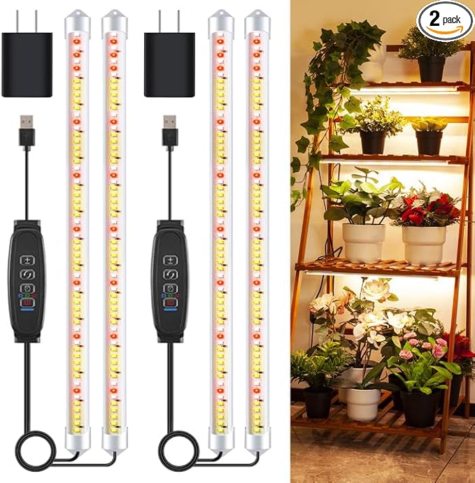 16" LED Grow Light Strips, 240 LEDs Full Spectrum Grow Lights for Indoor Plants with 3/9/12H Timer, 10 Dimmable Sunlike Plant Light for Indoor Greenhouse, Hydroponics, Seedlings (2 Packs)