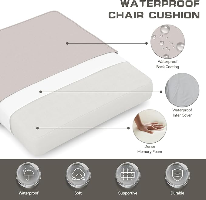 Outdoor Chair Cushions 23" x 24" x 4", Patio Deep Seat Replacement Cushions Set with Zippered Removable Cover, Weather-Resistant Olefin Fabric for Garden Chair Sofa Couch, Beige