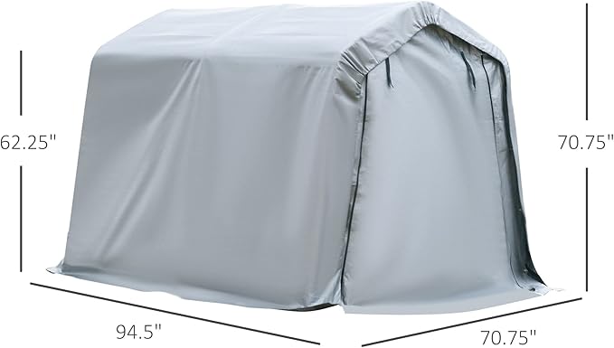 Outsunny 6' x 8' Carport Portable Garage, Heavy Duty Storage Tent, Patio Storage Shelter w/Anti-UV PE Cover and Double Zipper Doors, for Motorcycle Bike Garden Tools, Light Gray