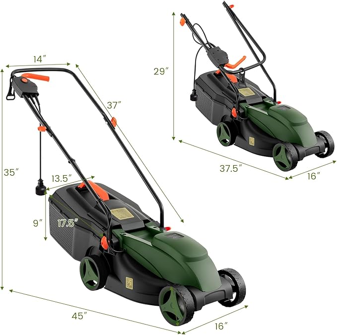 S AFSTAR Electric Lawn Mower, 10-AMP 13-Inch Corded Walk-Behind Lawnmower with Collection Box, 3 Adjustable Height Position, Self Locking Function, Push Lawn Mower for Backyard