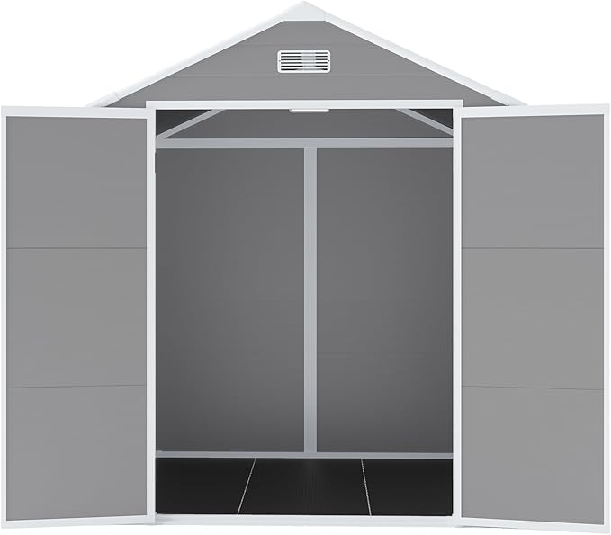 6x5 FT Resin Storage Shed,Garden House with Floor & Lockable Door,Waterproof Plastic Tool Sheds W/Slanting Roof Visual Window & Air Vents for Bicycles,Lawnmowers,Lawn,All Weather Use,Gray