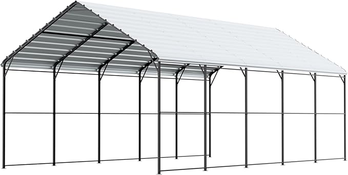 VEVOR Heavy Duty Metal Carport, 13' x 26' Outdoor Carport with Galvanized Steel Frame & Roof, Car Tent Garage Shade with Removable Sidewalls, Multi-Use Car Shelter for Pickup, Boat, Car & Tractors