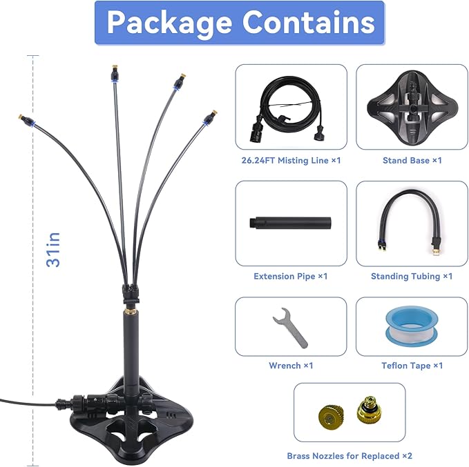 Standing Misters for Outside Patio, 2.6 FT Portable Stand Misting System for Cooling Outdoor, Upgraded Integrated Water Mister for Mist Playing, Patio Cooling, Backyard, Porch, Sprinkler