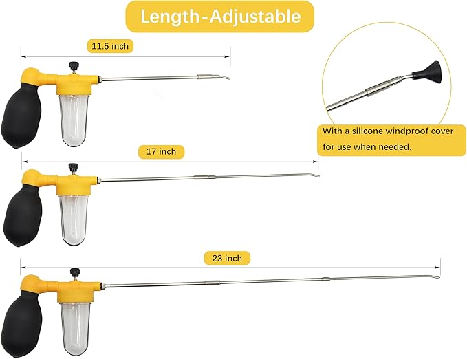 80ml Multi-Purpose Powder Duster Diatomaceous Earth Duster Powder Sprayer Bulb Duster with Length Adjustable from 11" to 23"