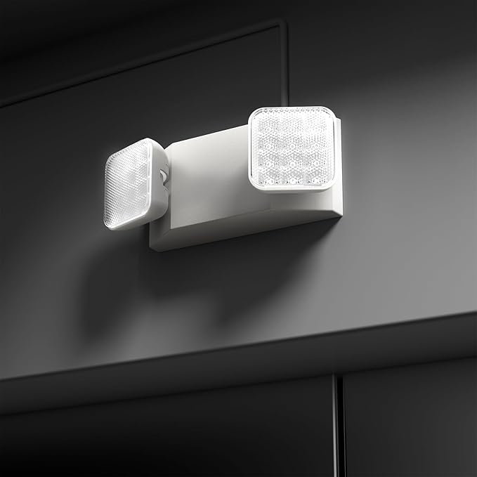 4 Pack White LED Exit Sign with Emergency Lights with Battery Backup Adjustable Two Head Ultra-Bright -White Commercial Fire Safety Light for Business