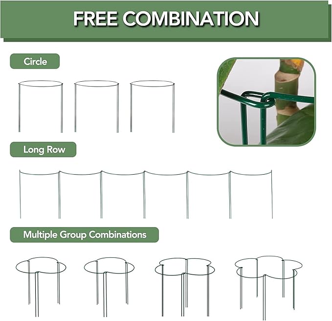 Joyhalo 12 Pack Plant Support Stakes for Indoor Plants 24 Inch, Peony Cages and Supports, Peony Cage with 15 Pcs Twist Ties, Monstera Plant Support for Plants Tomato, Hydrangea, Monstera