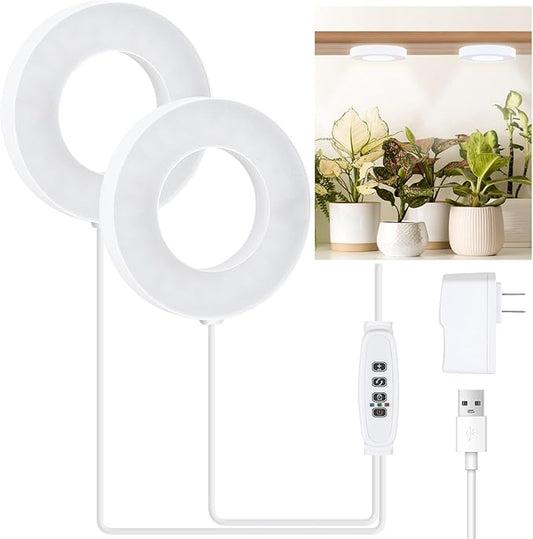 Grow Light for Indoor Plants, 96 LEDs Full Spectrum Halo Plant Light with Auto On/Off Timer (4/8/12H), 10-Level Dimmable, 3 Lighting Modes for Small Plants, Succulents (White, Dual Head)